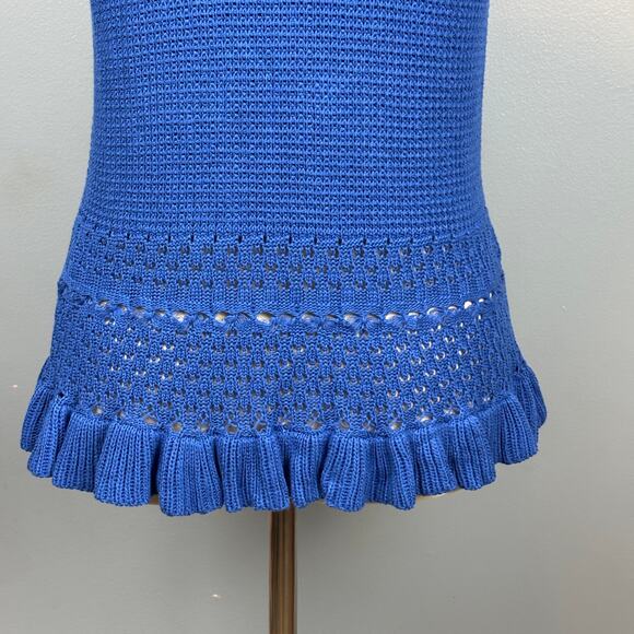 Vimpunec Crochet Knit Royal Blue Tank Top Ruffle Edge Dainty Feminine Med. Cute - Picture 6 of 7